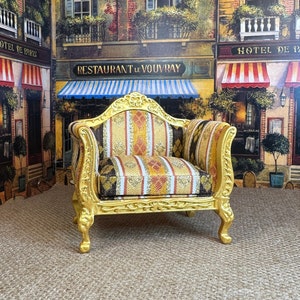 Miniature Dollhouse Decor Replica Louis XV Rococo Armchair Shadow Golds Black Wood 18th Century Collectible Holiday Birthday Gift Hobby image 2