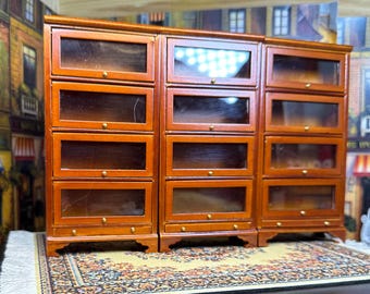 1:12 Town Square Dollhouse Decor  3 Detached Walnut  Barrister's Attorney's Book Cases