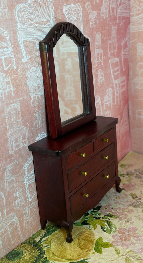 Pre 1989 Dollhouse Low Boy Bedroom Dresser With Separate Mirror