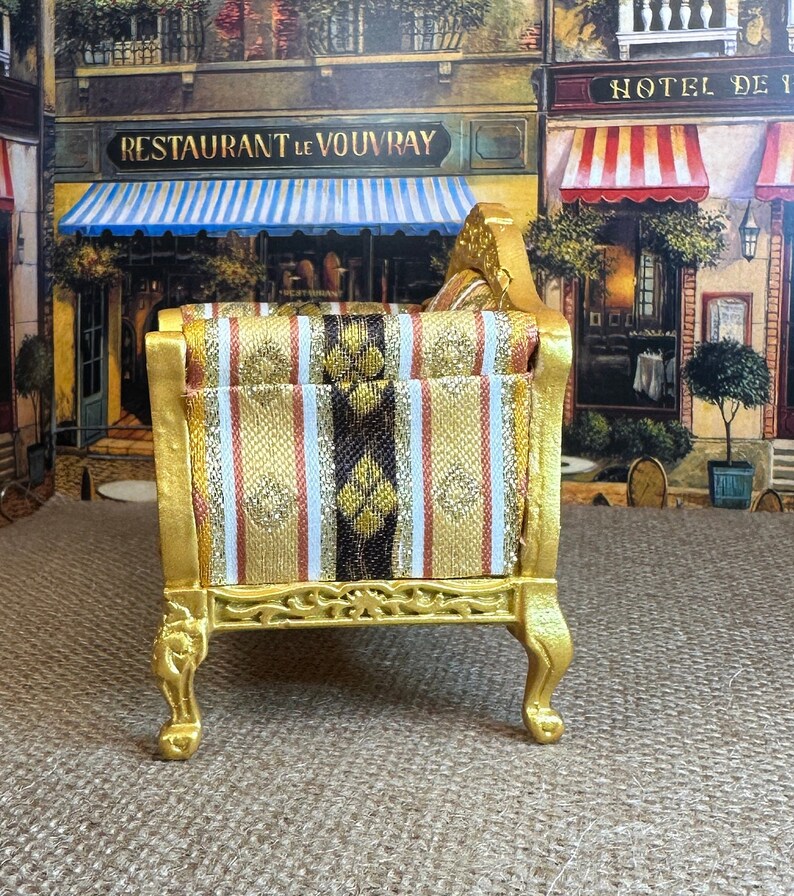 Miniature Dollhouse Decor Replica Louis XV Rococo Armchair Shadow Golds Black Wood 18th Century Collectible Holiday Birthday Gift Hobby image 6