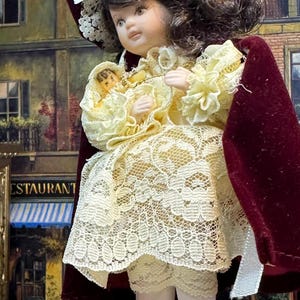 Just in Time for That Holiday Miniature 1:12 Scene Vintage Victorian 5 Inch Porcelain Doll Holding a Doll Lace Dress Collectible Gift Art