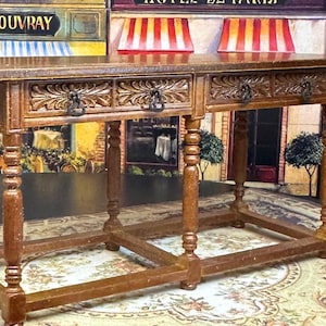 JBM Quality Miniature Dollhouse Decor Replica 17th Century Spanish Moorish Refectory Walnut Table Hand Made Intricate Carving Collectible