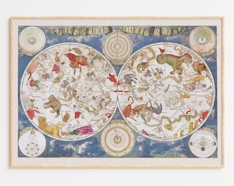 Vintage Astrology Poster | Digital Download | Constellation Print | Antique Map Print | Horoscope Poster | Vintage Map Print