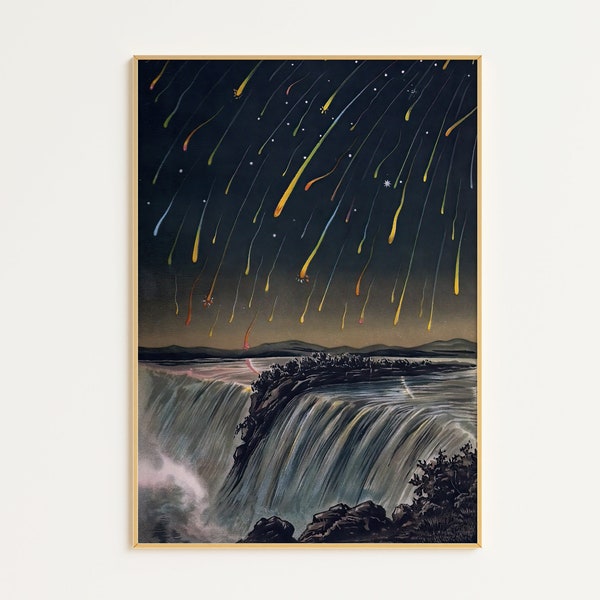 Meteor Shower Art Print | Digital Download | Astronomy Print | Nature Painting | Night Sky Art | Vintage Wall Art | Shooting Stars Art