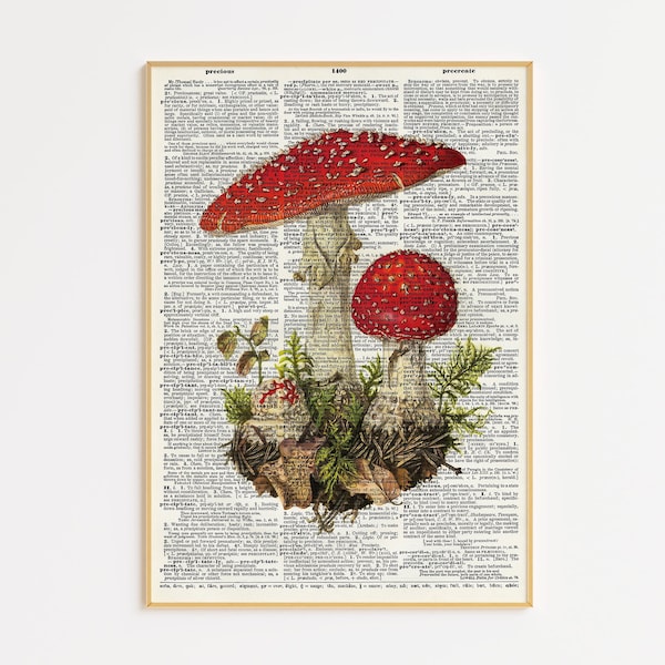 Fly Agaric Mushroom Printable | Digital Print | Botanical Dictionary Art Print | Mushroom Decor | Mushrooms Wall Art | Cottagecore | Vintage