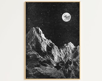 Vista desde la luna imprimible / Descarga digital / Impresión lunar vintage / Cartel del paisaje lunar / Arte astronómico / Arte lunar antiguo