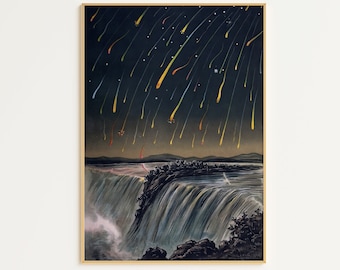 Meteor Shower Art Print | Digital Download | Astronomy Print | Nature Painting | Night Sky Art | Vintage Wall Art | Shooting Stars Art