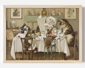 Cat Breakfast Kitchen Printable Art | Digital Download | Kitchen Cat Art | Funny Cat Poster | Kitchen Cats Poster | Vintage Cat Art Poster