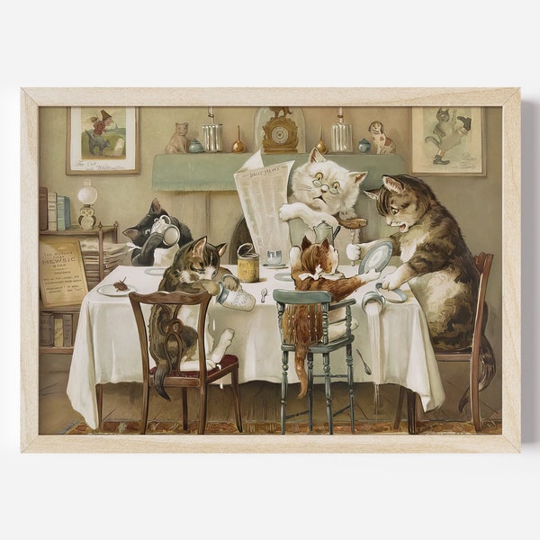 Cat Breakfast Kitchen Printable Art | Digital Download | Kitchen Cat Art | Funny Cat Poster | Kitchen Cats Poster | Vintage Cat Art Poster