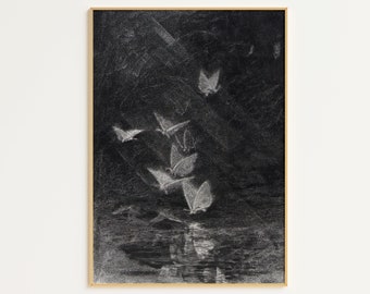 Wydrukowany wydruk Moody Moth | Pobieranie cyfrowe | Wystrój Dark Academia | Gotycka dekoracja ścienna | Sztuka Dark Cottagecore | Wydruk Dark Academia |