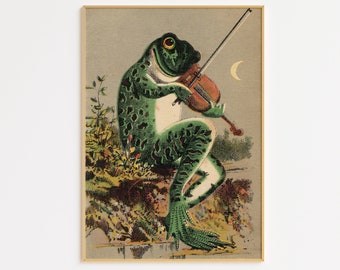 Violin Frog Printable Wall Art | Digital Download | Vintage Frog Art | Retro Poster | Frog Wall Art | Funny Wall Art | Printable Wall Art