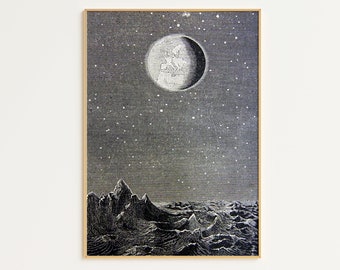 Arte de la luna imprimible / Descarga digital / Cartel de la luna / Impresión de la luna antigua / Arte imprimible / Impresión de la luna antigua / Arte de la pared de la luna / Arte vintage