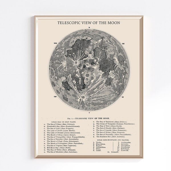 Printable Moon Map Print | Digital Download | Vintage Moon Print | Moon Wall Art | Printable Moon Art | Moon Wall Decor | Vintage Astronomy