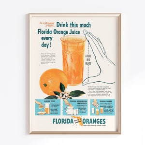 Orangensaft Poster zum ausdrucken | Digitaler Download | Vintage Küchen Druck | Retro Kunst Poster | Frühstück Küchenkunst | Retro Küchenposter