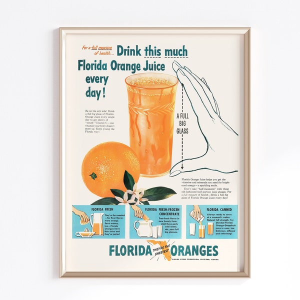 Orange Juice Printable Poster | Digital Download | Vintage Kitchen Print | Retro Art Poster | Breakfast Kitchen Art | Retro Kitchen Poster