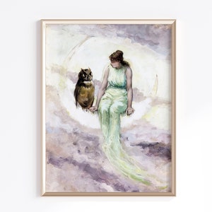 Woman On The Moon Printable Art | Digital Download  | Crescent Moon | Celestial Wall Art | Moon Poster | Moon Art Print | Moon Girl Art
