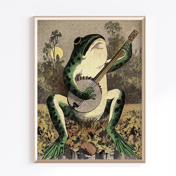 Banjo Frog Printable Wall Art | Digital Download | Vintage Frog Art | Vintage Poster | Frog Wall Art | Funny Wall Art | Printable Wall Art