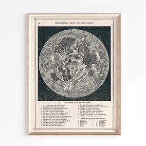 Printable Moon Map | Vintage Moon Poster | Astronomy | Antique Moon Print | Antique Celestial Map | Moon Wall Decor | Lunar Antique Maps