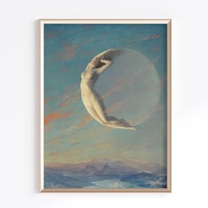 Goddess Of The Moon Printable Wall Art | Digital Download | Moon Witch Art | Woman And Moon Art | Celestial Art | Witchy Wall Print