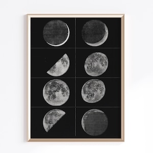 Moon Phases Printable | Digital Download | Moon Phases Print | Astronomy Print | Moon Wall Decor | Vintage Moon Poster | Full Moon Print