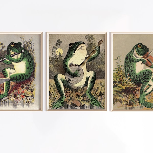 Printable Frog Art Set | Digital Download | Vintage Frog Art | Vintage Poster | Frog Wall Art | Funny Wall Art | Antique Frog