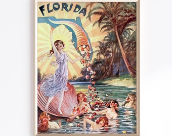 Florida Poster Printable Art | Digital Download | Florida Wall Art | Tropical Wall Art | Coastal Decor | Beach Art | Florida Painting
