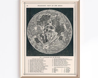 Printable Moon Map | Vintage Moon Poster | Astronomy | Antique Moon Print | Antique Celestial Map | Moon Wall Decor | Lunar Antique Maps