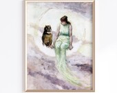 Woman On The Moon Printable Art | Digital Download | Crescent Moon | Celestial Wall Art | Moon Poster | Moon Art Print | Moon Girl Art