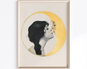Woman Kissing The Moon | Digital Download | Vintage Moon Art | Vintage Moon Poster | Celestial Art | Moon Witch Art | Dear Old Dixie Moon