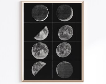 Fases lunares imprimibles / Descarga digital / Impresión de fases lunares / Impresión de astronomía / Decoración de la pared lunar / Póster lunar vintage / Impresión de luna llena