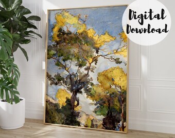 Pintura de paisaje en acuarela, impresión de arte vintage, pintura antigua, pintura de la naturaleza, pintura en acuarela, descarga digital, pintura rústica