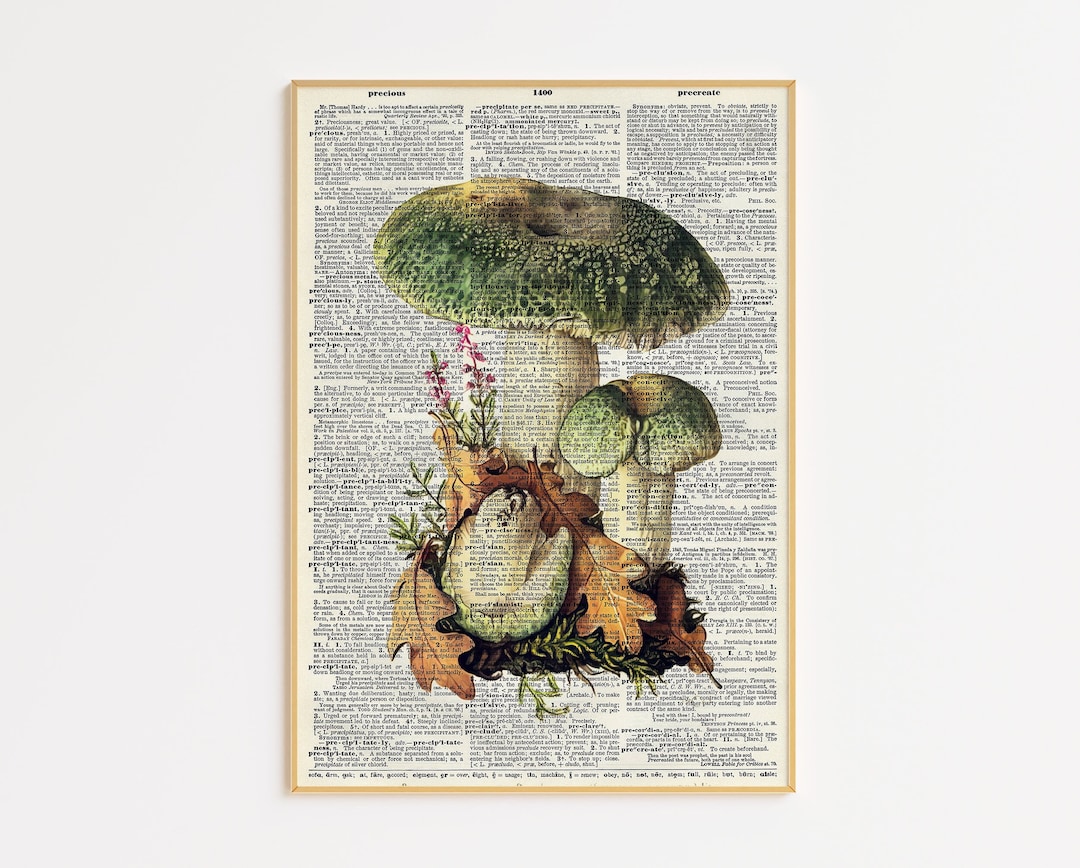 Green Dictionary Mushroom Art Digital Print Botanical Dictionary Art