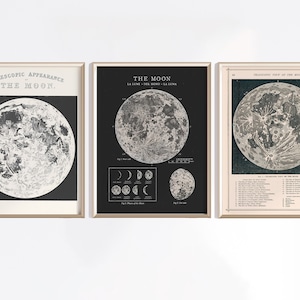 Moon Set Of 3 Printable Posters | Digital Download |Moon Phases Print Poster |Set Of 3 Moon Prints | Moon Wall Decor | Printable Moon Poster