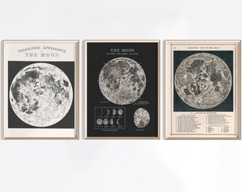 Moon Set Of 3 Printable Posters | Digital Download |Moon Phases Print Poster |Set Of 3 Moon Prints | Moon Wall Decor | Printable Moon Poster