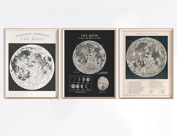 Moon Set Of 3 Printable Posters | Digital Download |Moon Phases Print Poster |Set Of 3 Moon Prints | Moon Wall Decor | Printable Moon Poster