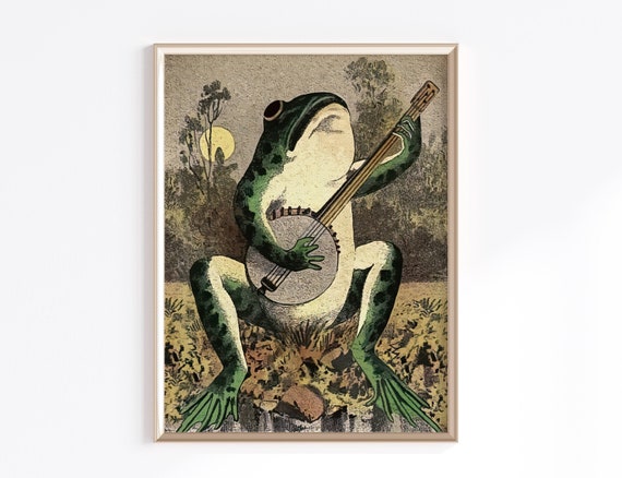Banjo Frog Printable Wall Art | Digital Download | Vintage Frog Art | Vintage Poster | Frog Wall Art | Funny Wall Art | Printable Wall Art