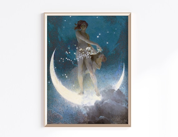 Scattering Stars Printable Wall Art | Digital Download | Fairycore Decor | Moon Wall Art | Cottagecore Poster | Celestial Art Print