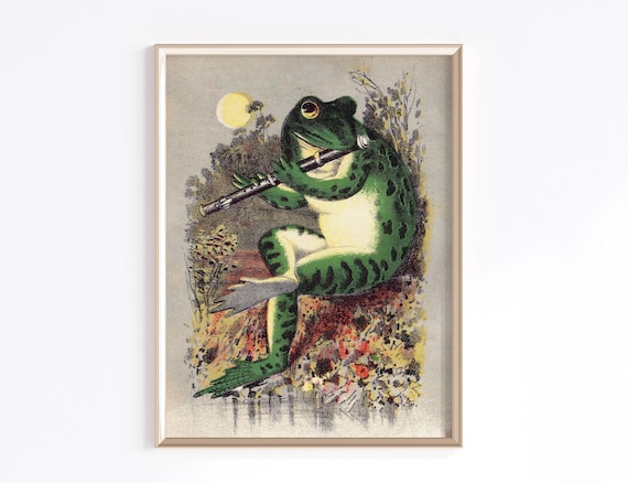Clarinet Frog Printable Wall Art | Digital Download | Vintage Frog Art | Vintage Poster | Frog Wall Art | Funny Wall Art | Antique Frog