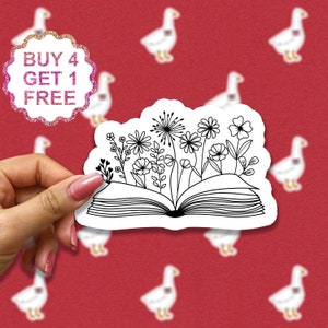 Stickers livre fleuri esquissée, Stickers livres rigolos, Stickers livres pour ordinateur portable, Stickers pour verres, Stickers voiture, Sticker bouteille d'eau