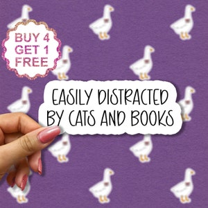 Sticker Livres et chats facilement distraits, Stickers drôles, Stickers livres pour ordinateur portable, Stickers verres livres, Sticker bouteille d'eau livres