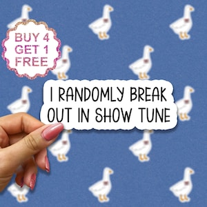 Sticker I willekeurig Break Out In Show Tunes, sticker musicals grappige muziektheater, laptopstickers muziektheater, stickers theaterbeker, waterfles