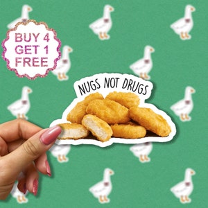 Adesivo Nugs Not Drugs, adesivos de citações, adesivos de trocadilhos, adesivos de arte com comida, pacote de adesivos para laptop, pacote de adesivos estéticos