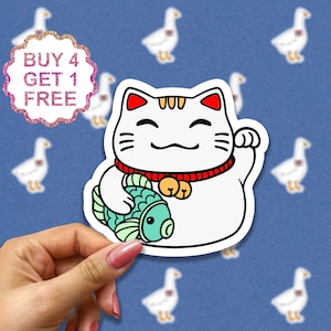 Maneki Neko Gatto Adesivi Kawaii Adesivi Meme gatto Regali divertenti gatto Adesivi per laptop ispiratori Set di adesivi estetici Pacchetto adesivi per bottiglia d'acqua