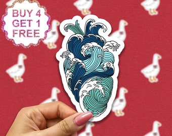 Kanagawa Great Wave Heart Stickers Anatomy Stickers Great Wave Gift Laptop Sticker Bundle Aesthetic Sticker Pack Stickers Pack Waterbottle