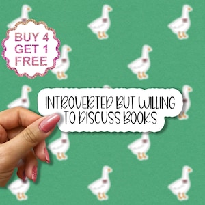 Introvert maar bereid om boeken sticker, grappige sticker, boeken laptop stickers, boeken tuimelaar stickers, boeken waterfles sticker te bespreken