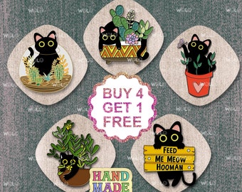 Cactus Cat Lapel Pin Cat Enamel Pin Gift Set Cute Cat Pin Set Cat Person Gifts Cat Pin For Backpack Collar Enamel Pins Jeans Enamel Pin