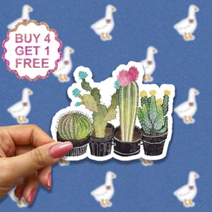 Adesivo per pianta in vaso di cactus succulento Adesivi per fiori selvatici Regalo di cactus boho Adesivi per laptop ispiratori Set di adesivi estetici Adesivi per bicchiere