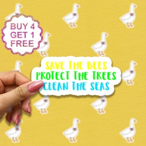 Save The Bees Bescherm de bomen Clean The Seas Sticker, Dierenstickers, Oceaanstickers, Recyclingstickers, Planeetstickers, Bijenstickers