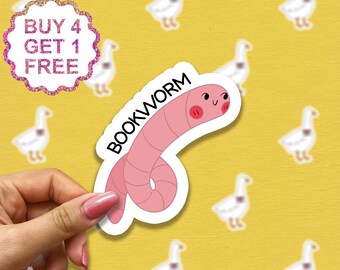 Bookworm Sticker, Book Stickers, E-Reader Stickers, Funny Book Nerd, Book Lovers Gift, Kawaii Cute Stickers