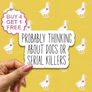 Waarschijnlijk denken aan honden of seriemoordenaars sticker, stickers grappige misdaadshows, stickers misdaadshows beker, misdaadlaptop